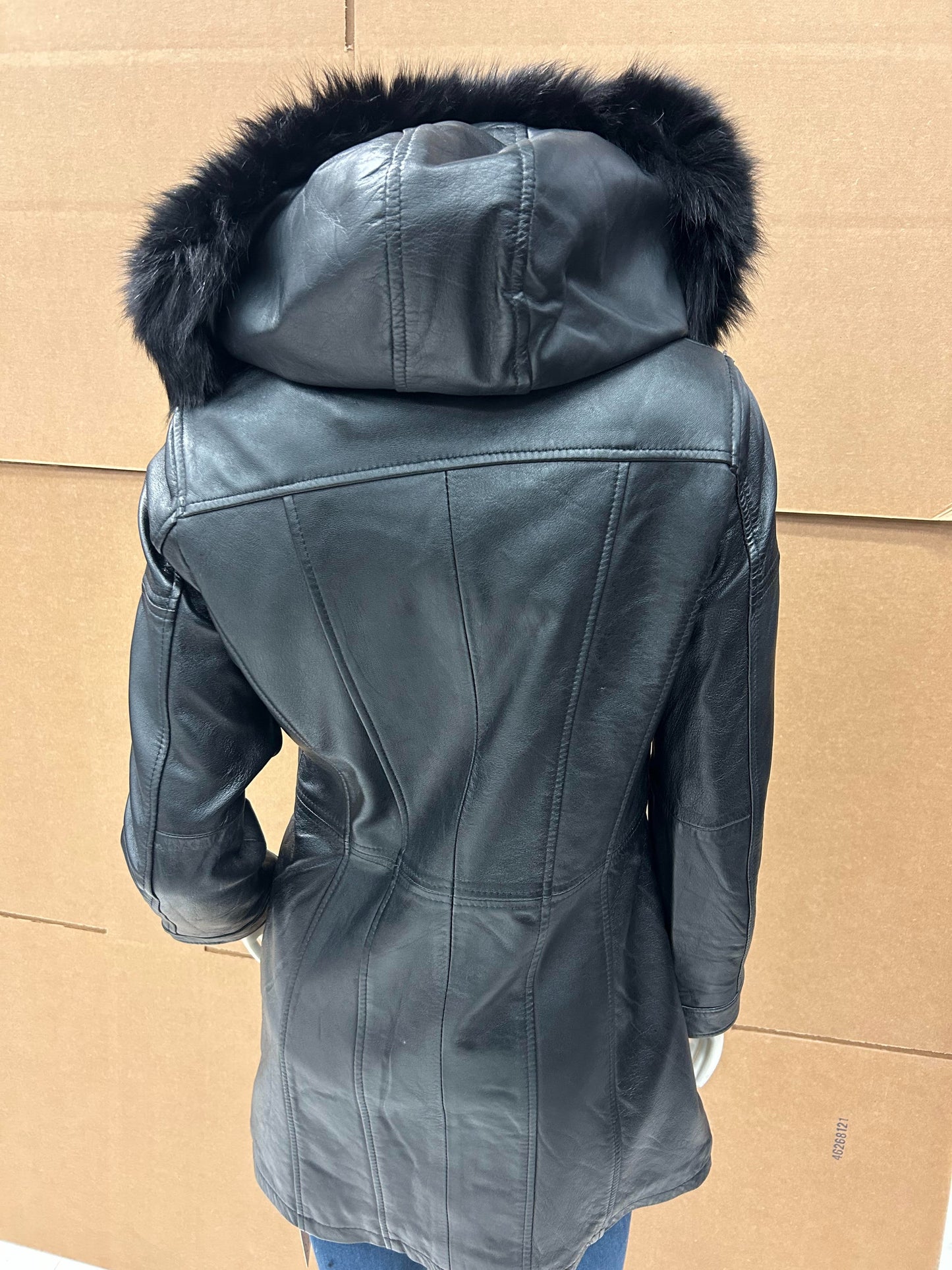 L-201 Black Ladies 3/4 Lambskin Leather Jacket with Hood