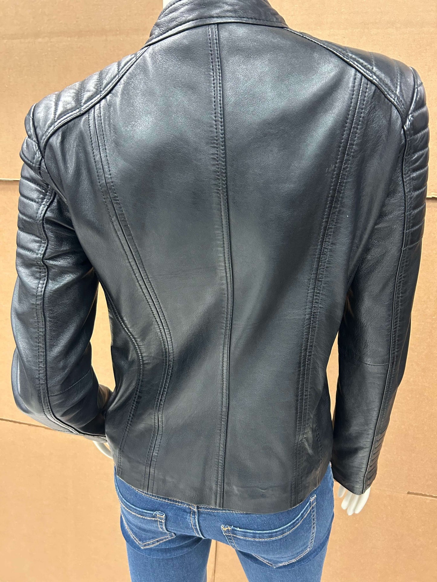Black ladies lightweight moto leather jacket spring Leather Outlet Canada