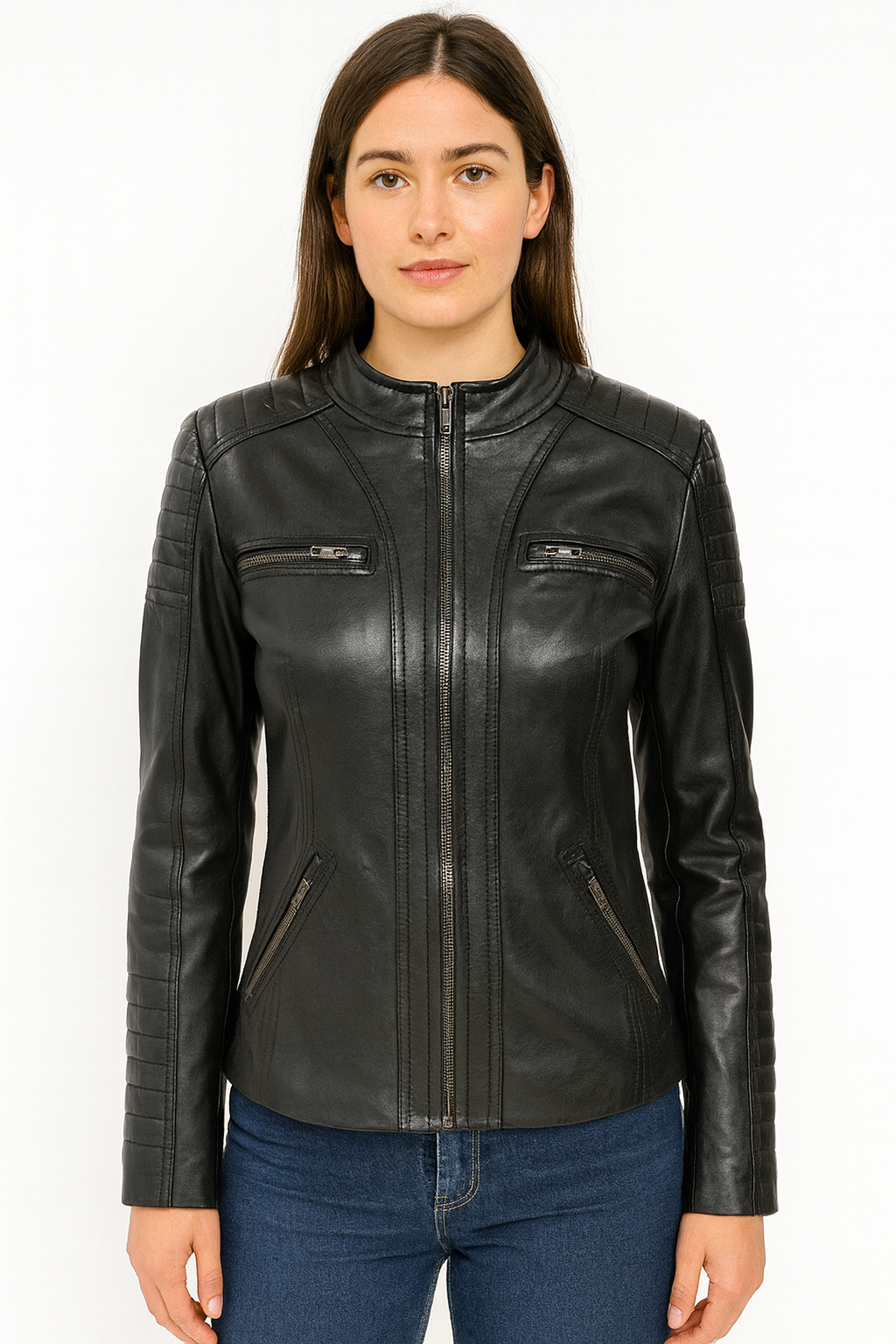 L-1245 Black  Ladies Moto Jacket for Spring
