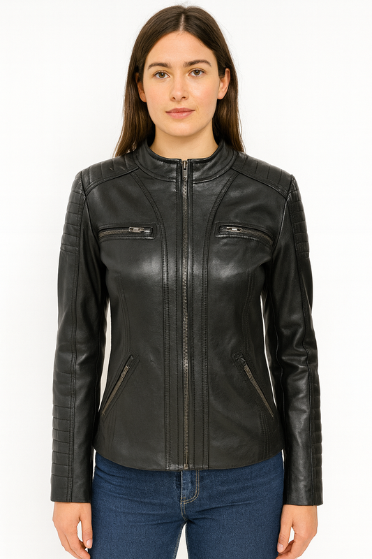 L-1245 Black  Ladies Moto Jacket for Spring