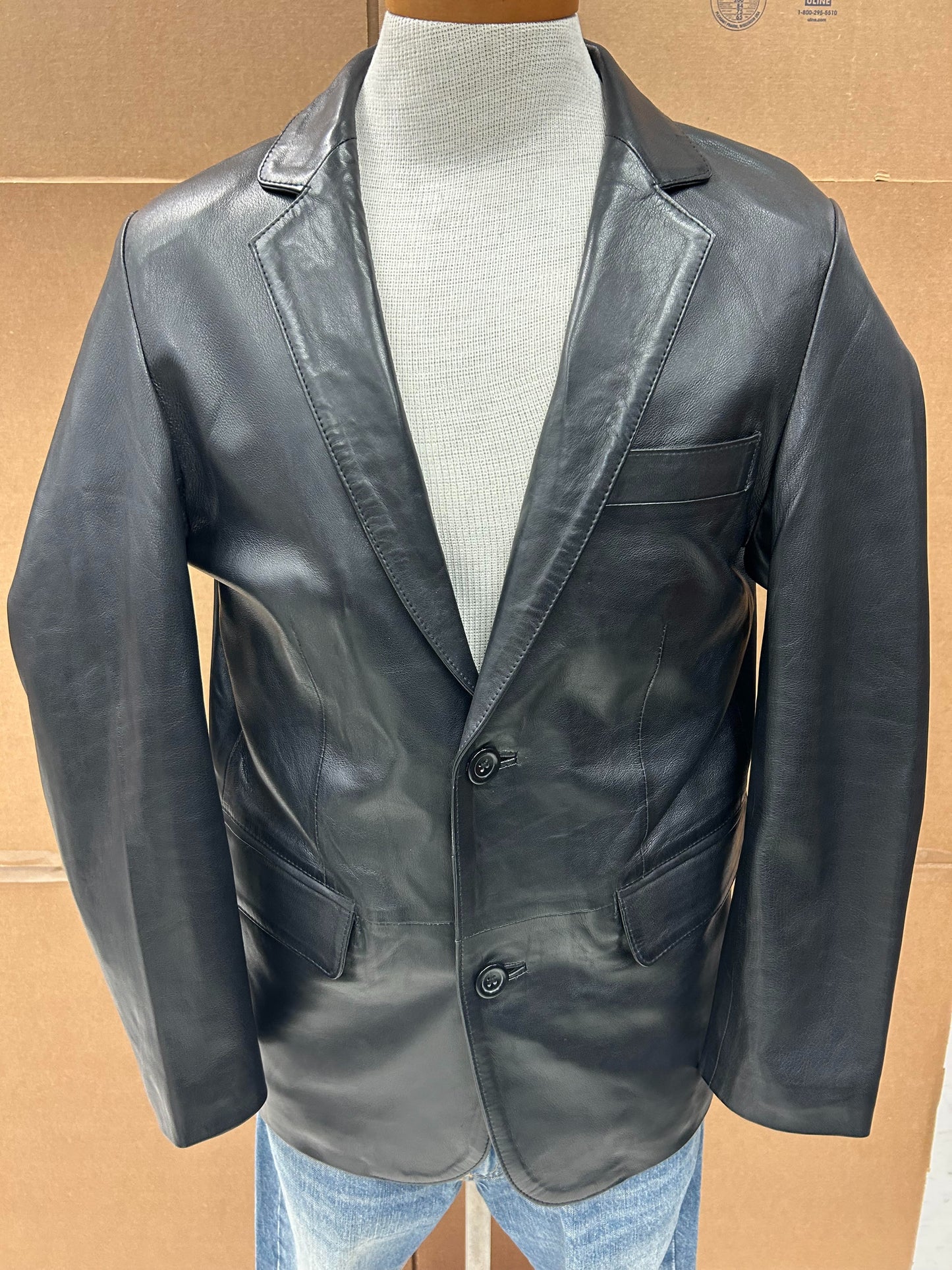 Men’s Black Lambskin Leather Blazer – M-717 | Premium 2-Button Evening Jacket
