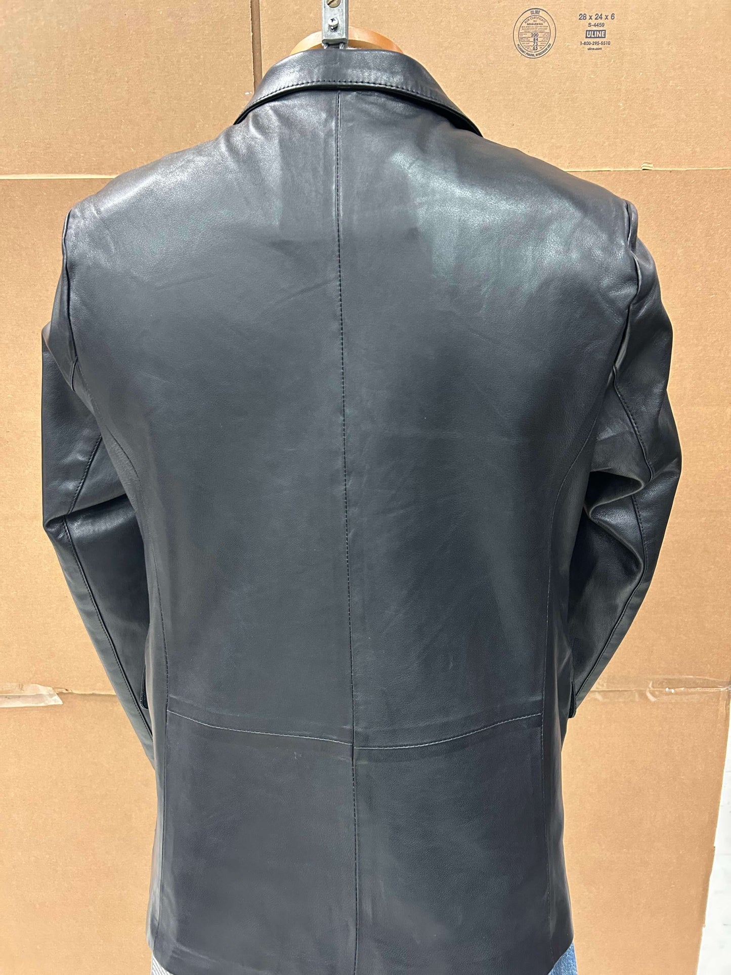 Men's black lambskin leather blazer M-717 2-button evening Leather Outlet