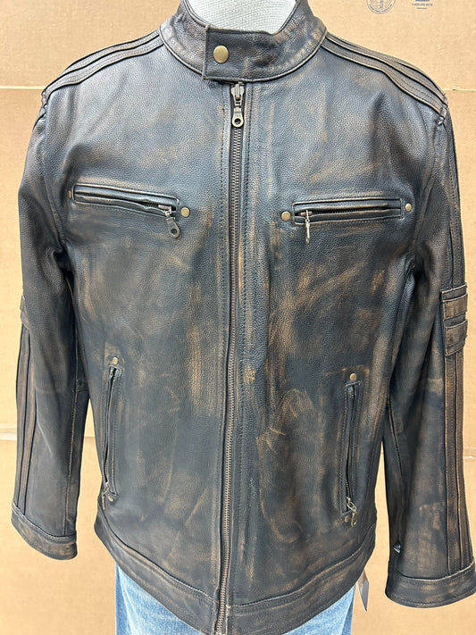 Men’s Antique Brown Leather Biker Jacket – M-920, Premium Cowhide