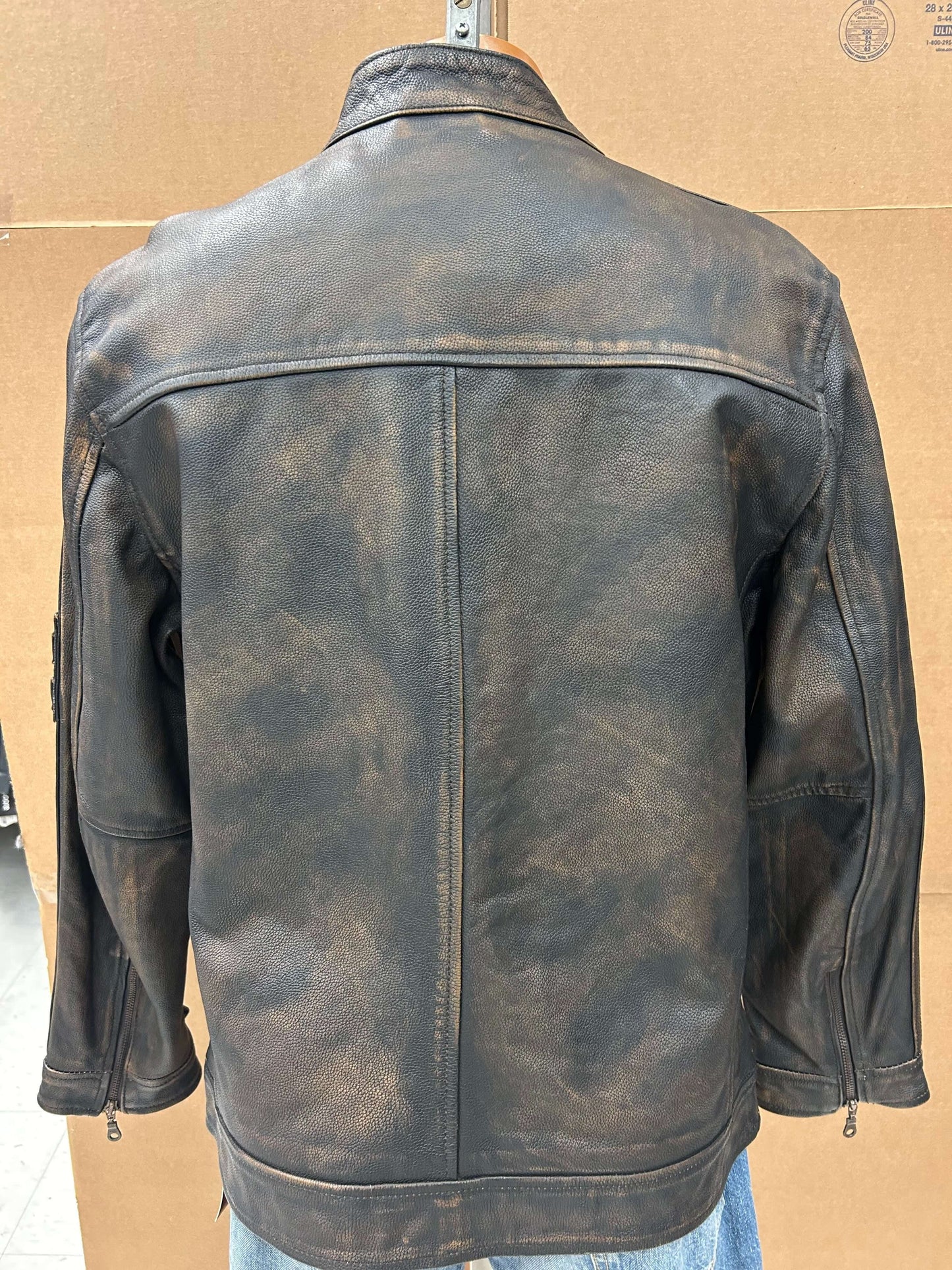Men's antique brown cowhide biker leather jacket M-920 Leather Outlet