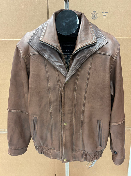 Men’s Black & Brown Bomber Leather Jacket – M-109, Lambskin, Removable Lining