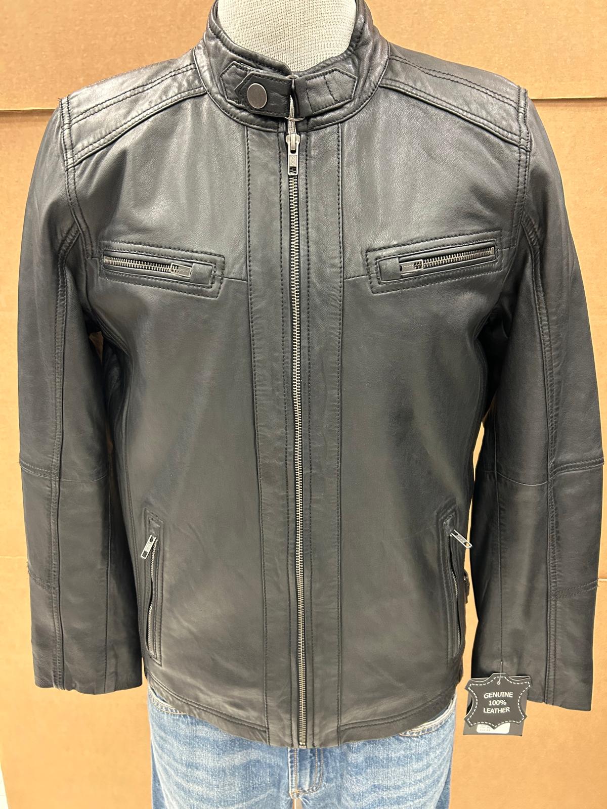 Black Leather Quilted Shoulder Jacket