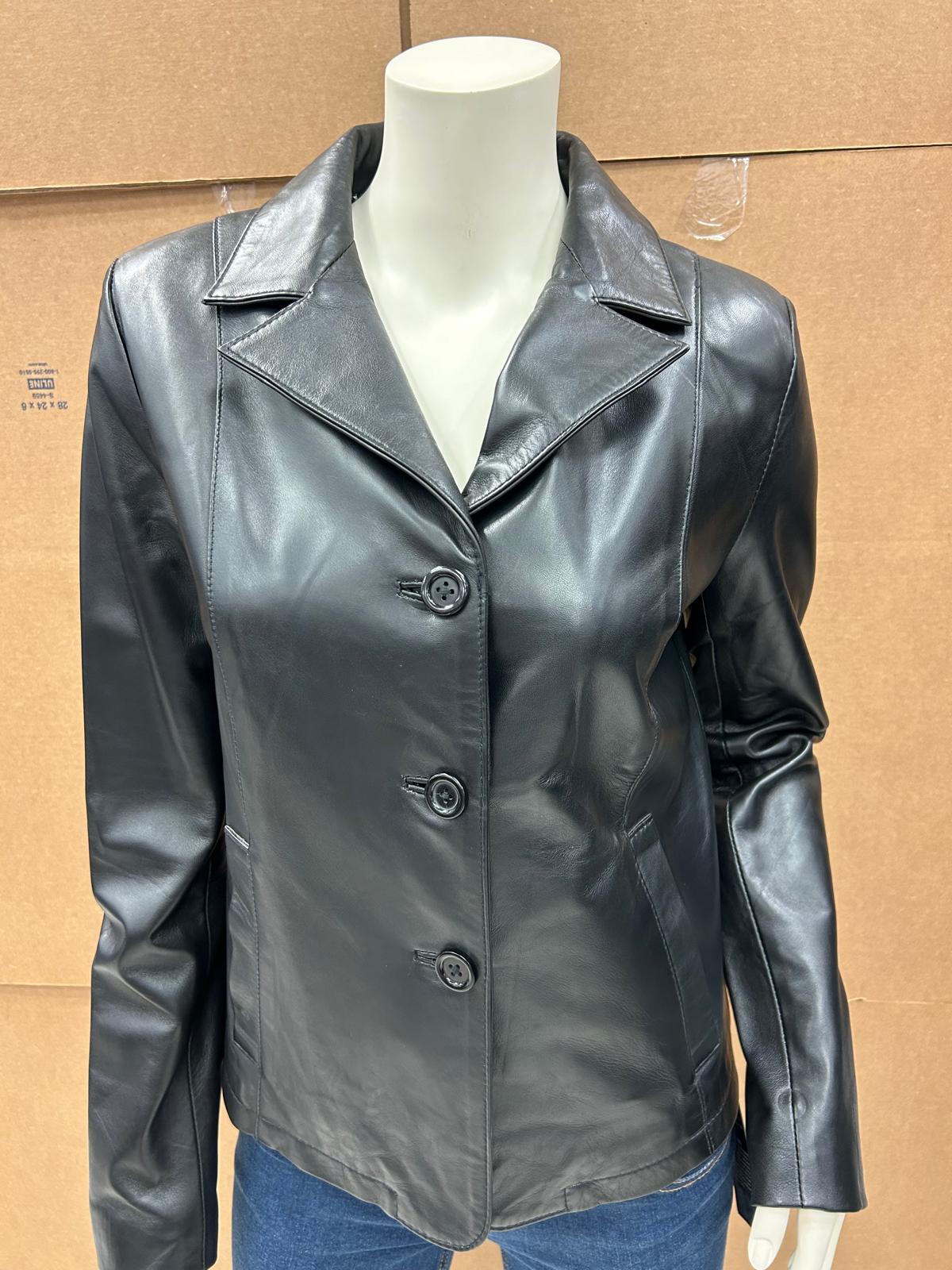 Black Leather Notched Lapel Jacket