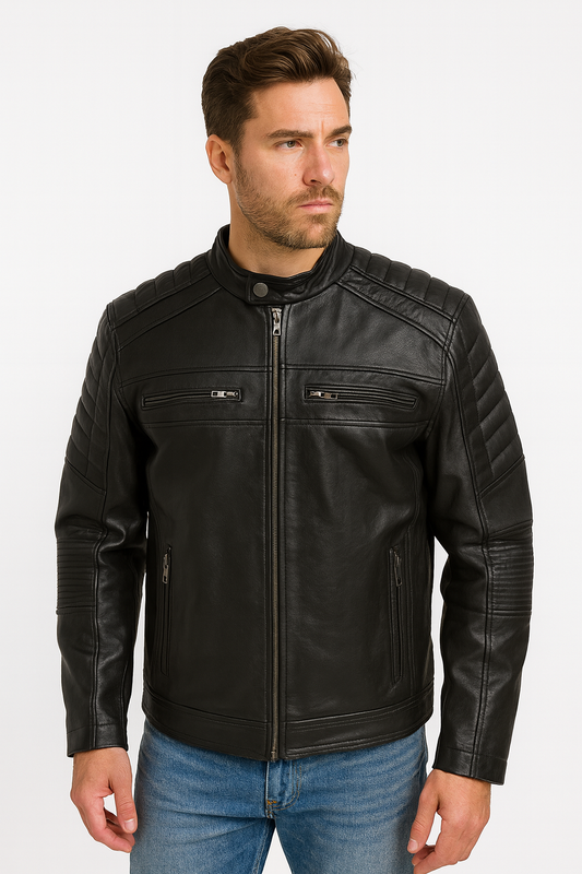 Men’s Black Biker Style Leather Jacket – Premium Lambskin