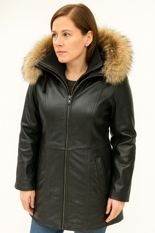 Leather Fur-Lined Hooded Jacket – Premium Winter Style