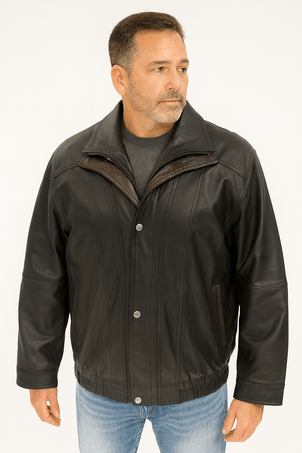 Men's black brown lambskin bomber leather jacket M-109 Leather Outlet