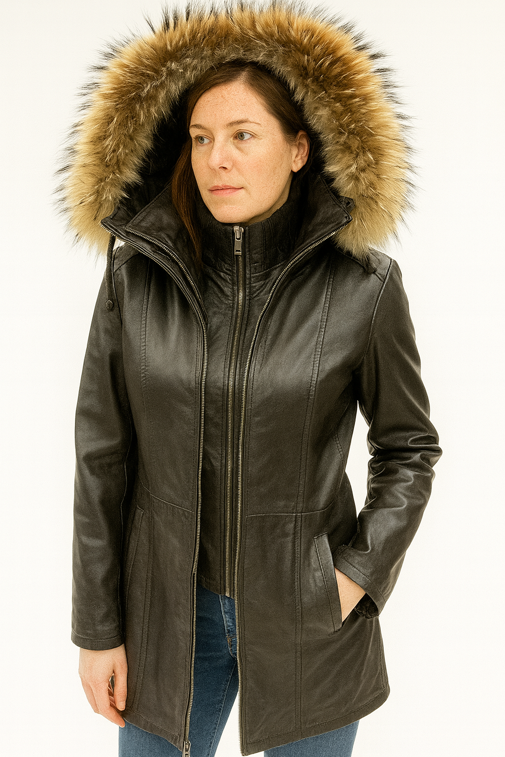 Leather Fur-Lined Hooded Jacket – Premium Winter Style