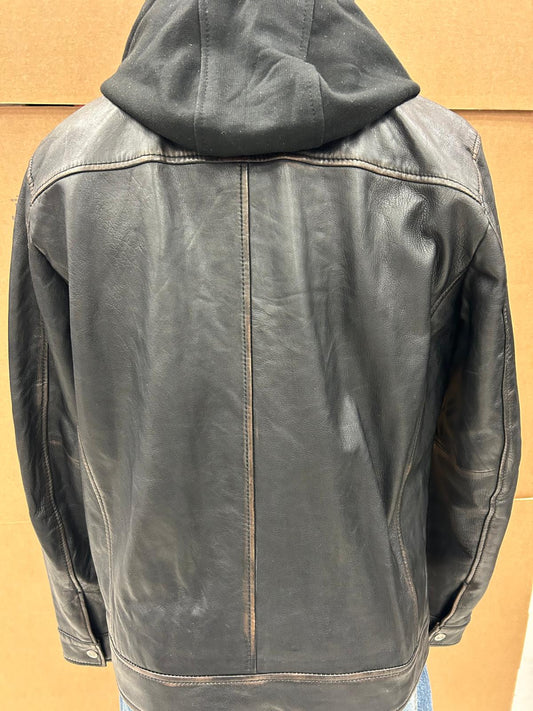 Black Leather Zip-Front Jacket