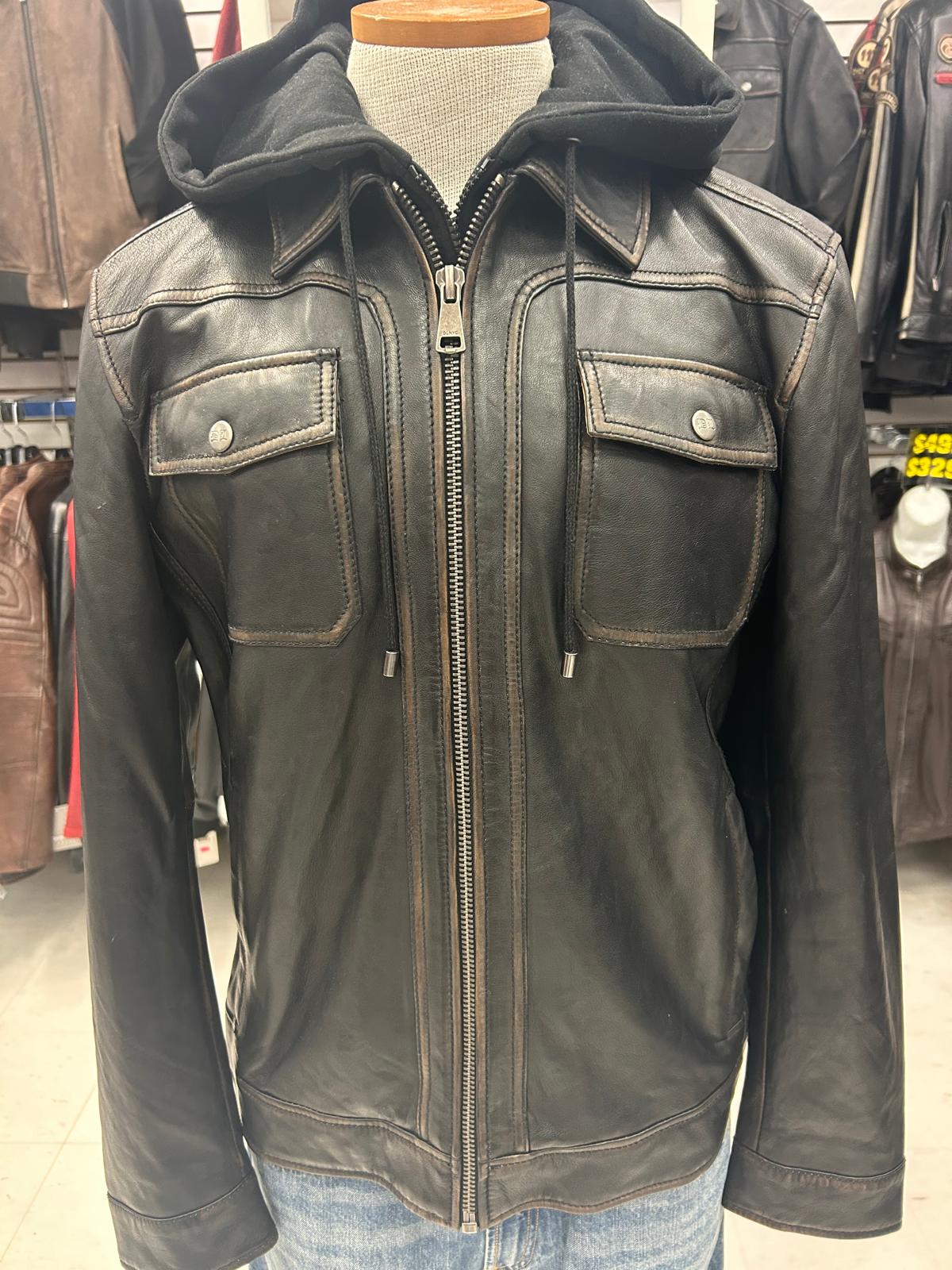 Black Leather Zip-Front Jacket