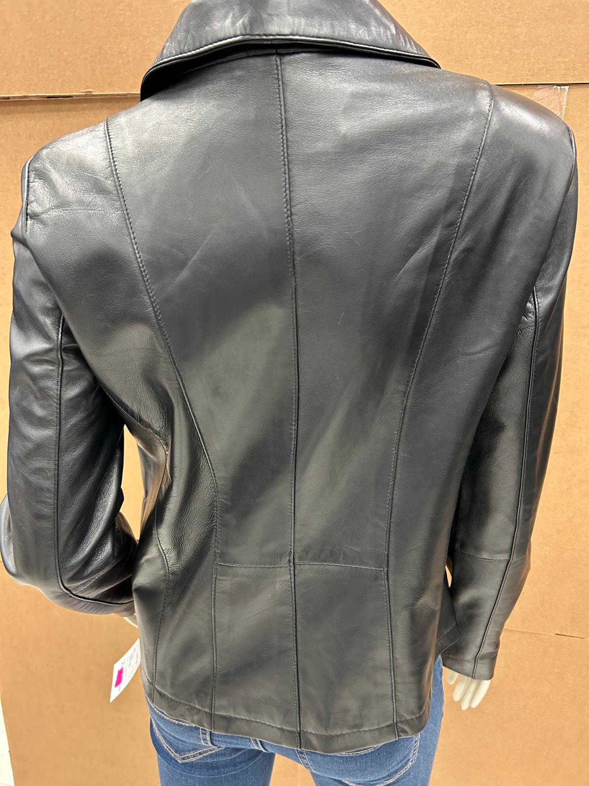 Black Leather Notched Lapel Jacket