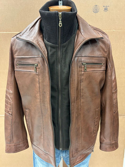 Men’s Black Brown Leather Jacket – M-213 Black and Brown