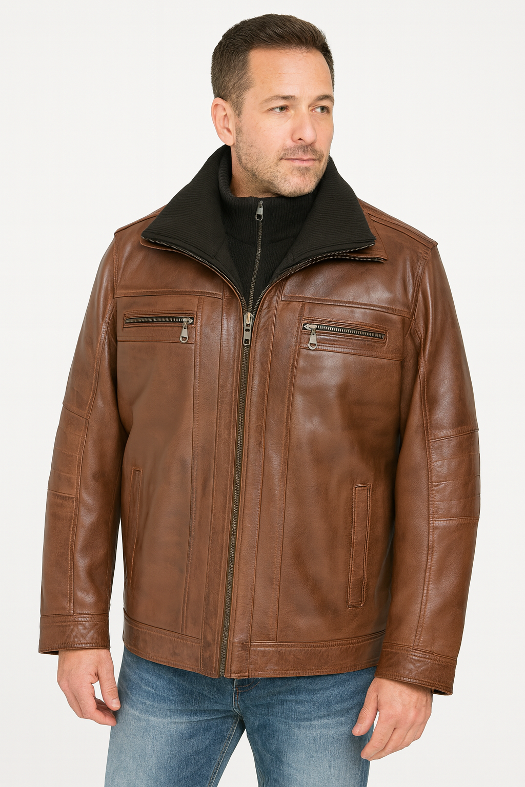 Men’s Black & Brown Leather Jacket – M-213 Premium Style