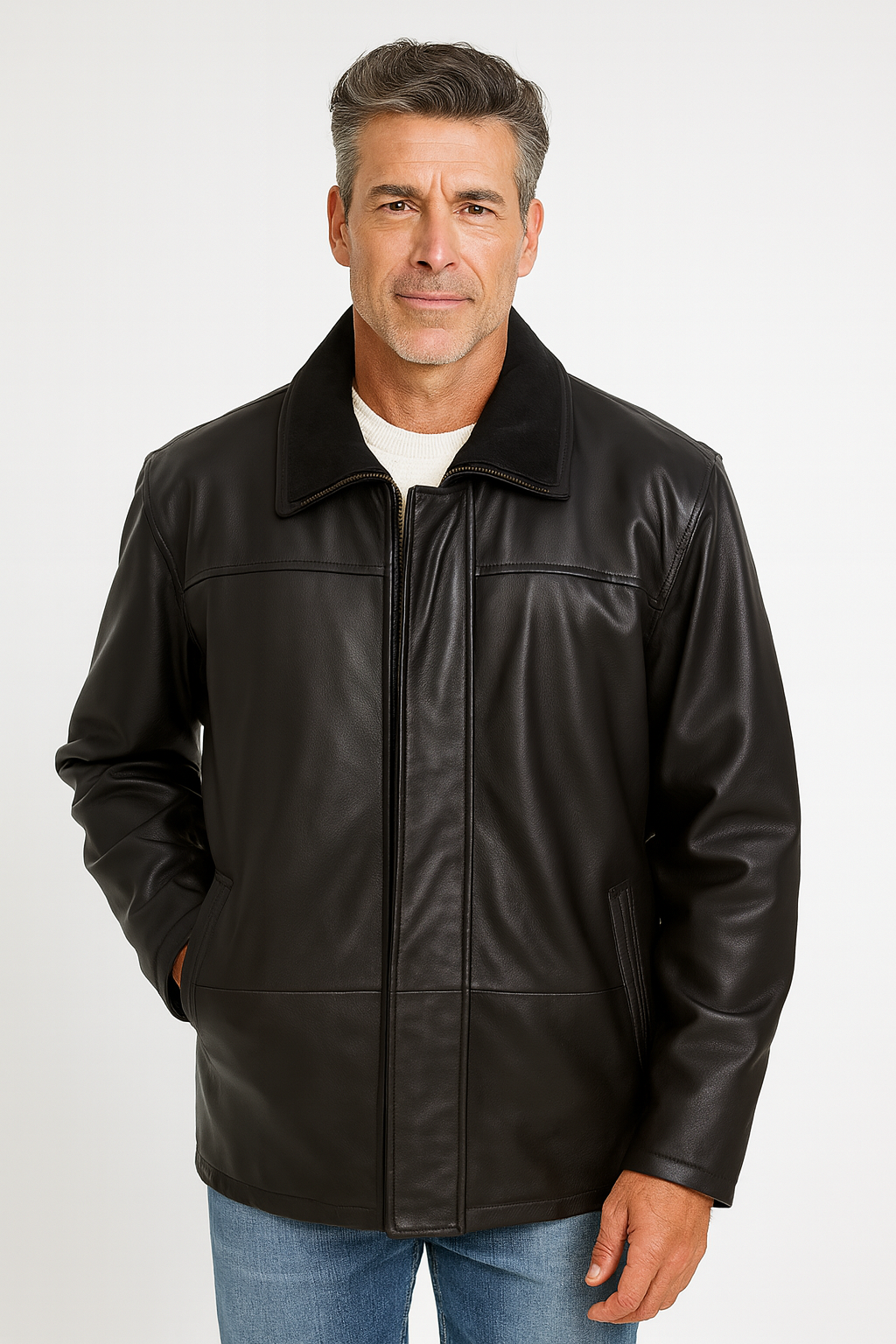 Men's Slim Fit Black Leather Biker Jacket - Urban Edge - Leather Outlet Dixie Mall