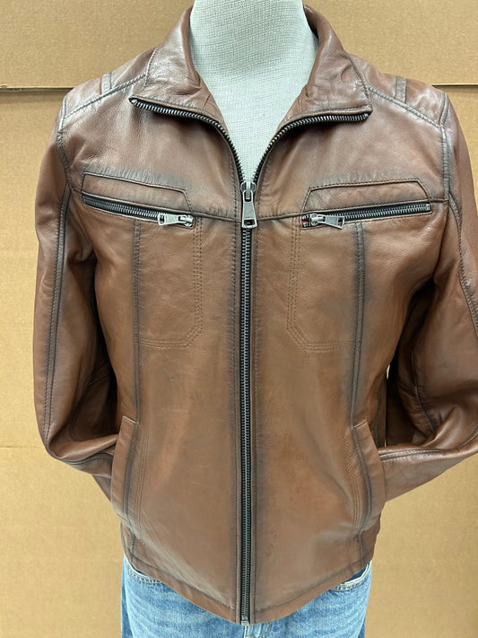 brown leather jacket